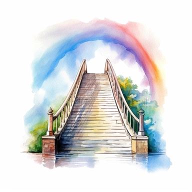 brush painting steps bridge to gate in heaven, Clipart , pastel colors, white background