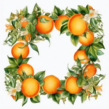 Watercolor clipart very detailed oranges frame. White background