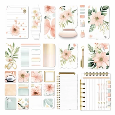 blank planner cliparts on white background, summer themed, good notes stickers clip artsheet, goodnotes elements, scrapbookingelements, ephemeral, notepads, washi tape,labels, planner elements, checklists