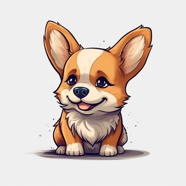 isometric clipart, baby corgi dog growling, extremely cute, fluffy, big ears, line drawing, white background, ins style,