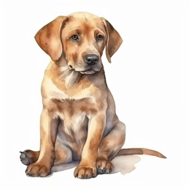 watercolor clipart of an a curious Labrador Retriever puppy with its head tilted, 8k, realistic, cute, isolated from white background