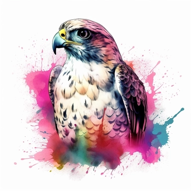 Adorable falcon, White backdrop, watercolor technique, clipart, soft brushwork, lively colors, tender artistic approach, synthwave T - shirt vector, center composition graphic design, plain background