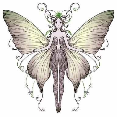 Clipart of green fairy butterfly in the style of watercolour, clean outline, individual, magical, enchanted,
