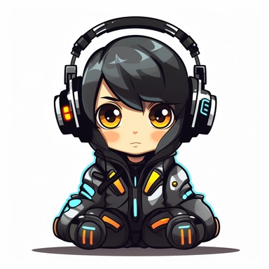 adorable simple cyberpunk Dj clipart, white background, adobe illustrator vector