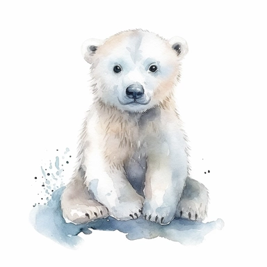 arctic baby polar bear,watercolor clipart,illustrator, isolated white background, 8k