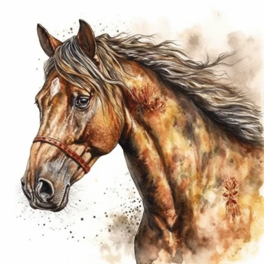 Mustang Horse, highly detailed, watercolor, clipart, illustration, white background, digital painting, paper crafting, no signature, no text