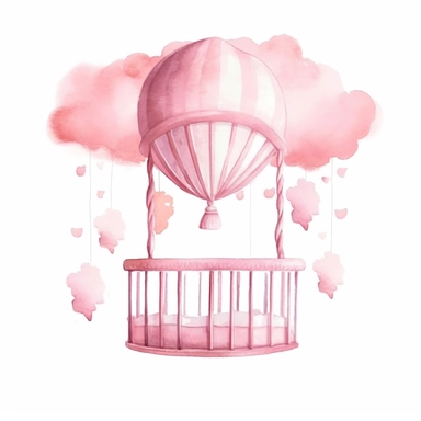 cute watercolor newborn soft pink baby Crib Mobile, watercolor effect, isolated white background, babyshower clipart, soft pink tones