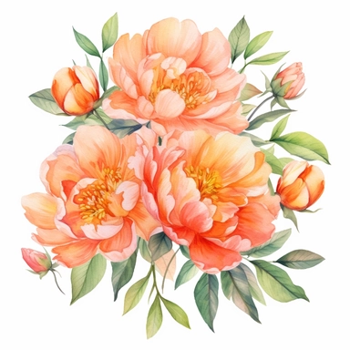 Watercolor flowers bouquet clipart. Peach peony arrangement. Floral illustration set isolated jn white background. Perfect for card design, wedding invitation, fabric, home decoration ar 16:9