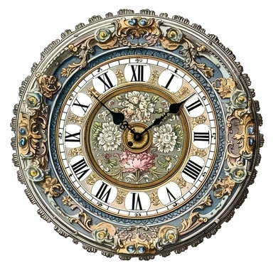 Vintage Victorian clock face, white background, clip art, colored