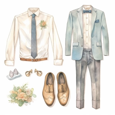 wedding watercolor graphics, subtle neutral pastel tones, sparklecore, embossed paper, Create a dashing wedding clipart featuring sleek and polished groom's shoes, exuding a sense of style and refinement, completing the groom's ensemble for a truly memorable wedding celebration, candid, multi-layered