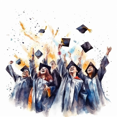 watercolor style, Graduation hat toss: Clipart showing a group of graduates throwing their caps in the air, celebrating the completion of their studies. clipart, isolated on white background, 4K