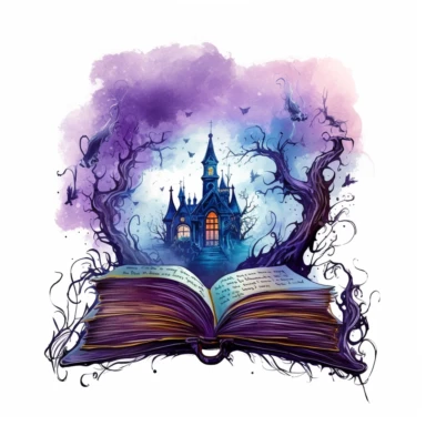 mystical horror watecolor book clipart, hd 4k, detailed, focused, isolated on white background