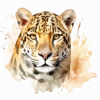 watercolor clipart, white background, a stunning jaguar, showcasing its wild beauty