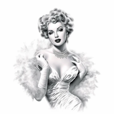 beautiful stunning pretty vintage old hollywood burlesque girl, paint art style, clipart, white background, superrealistic, one of a kind
