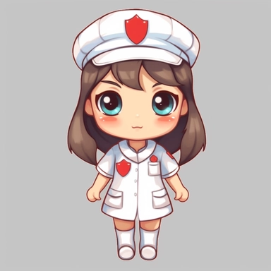 clip art style cute baby in a nurse uniform, simple, heavy lines, red cross,ultra high definition, 8k