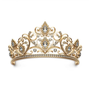 gold quinceanera tiara, diamonds, front view, white background, clip art, semi realistic