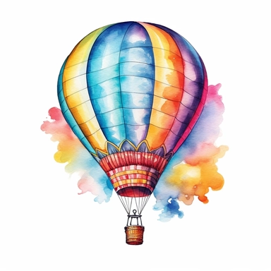watercolor colorful clipart of a hot air balloon, hd, on white background