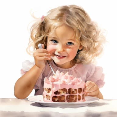 girl eating rhubarb cake watercolor clipart