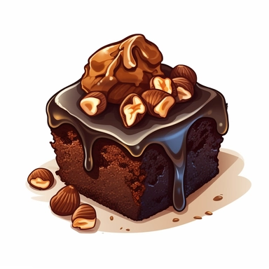 cartoon style, clipart, chocolate brownie with nuts on the top