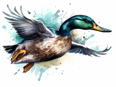 fly mallard watercolor clipart, single design, 8k
