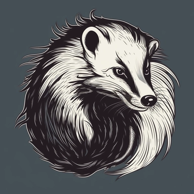 a vector style clip art image of a skunk : bold outlines : vector badge : detailed, adobe illustrator style, vector style t-shirt graphic, bold