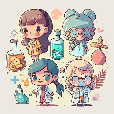 Researchers around the world are collaborating to develop a new medicinal,kawaii style, clipart, cute, sketch, childrens illustration