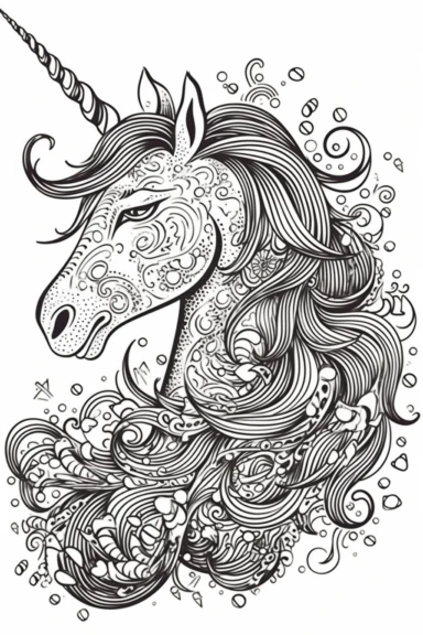 cute unicorn playing depicted in the style of clipart, white background, vector lines, in the style of a coloring book, thick, clear,lines, black and white,