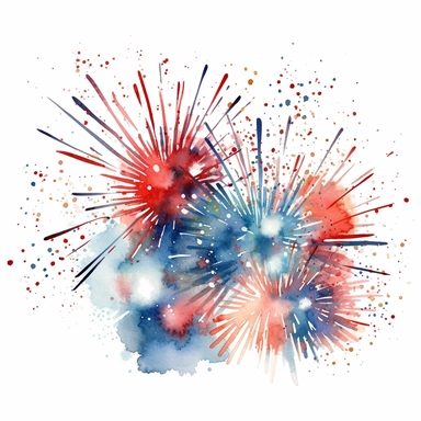 4th of July Fireworks watercolor clipart, white background