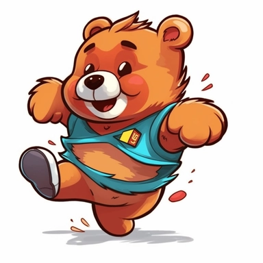 cute cartoon drawing of a bear carrying an envolope running clipart