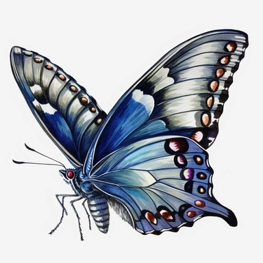 Watercolor Blue Clipper Butterfly extremely colorful clipart, very detailed, 8k