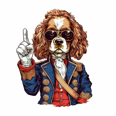 fashion Cavalier King Charles Spaon shows The middle finger clipart, white background, flat colors