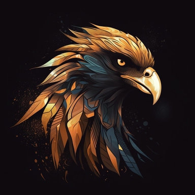 vector art, logo design, Golden Eagle drawing,Golden Eagle clipart, transparent background, 4k quality, flawless drawing , Alebrije, abstract, Illustrators, by Sabbas Apterus