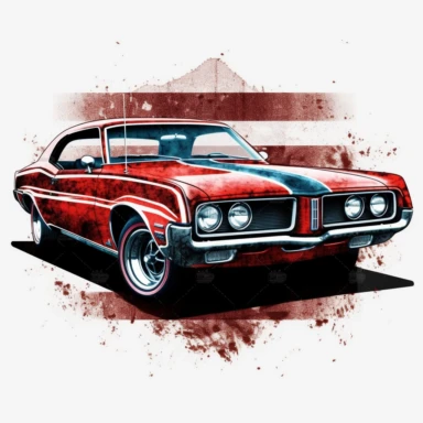 Celebrate the bold heritage of a Mercury Cougar in a clipart composed in large ink blocks, a symbol of fierce independence and daring design. In HD on a white background.