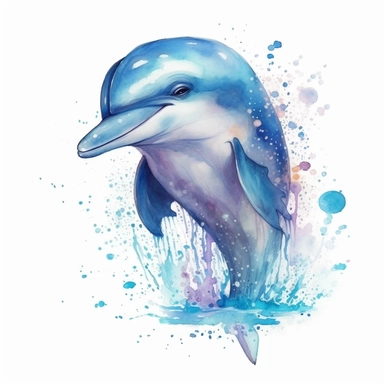cute fantastical dolphin clipart, semi watercolor style, isolated on white background, clear background separation, clear sharp, no text, no watermark