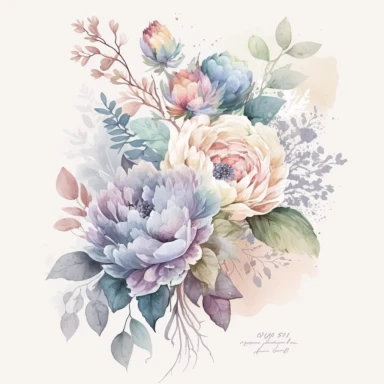 soft colorful pastel colored floral arrangement clipart, soft and subtle, colorful fairy pastel colors watercolor style, fawncore, pastel roses only, single rose, light indigo pastel, light purple pastel, muted navy pastel, dreamy pastel colors, muted pastel colors, plain white background, use of fabric, excellent depth of shading in soft watercolor style, watercolor artwork, plain white background for transparent editing