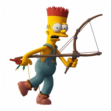 Bart Simpson with his slingshot, ready to cause mischief, simple, graphics designer, png clipart, in the style of gabriele münter, white background, back button focus, aerial view, animated gifs, stencil - based, texture - based