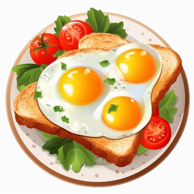 clip art of delicious sunny side eggs on top of tasted bread and cheese, served on a tray, make it look colorful and delicious. High quality