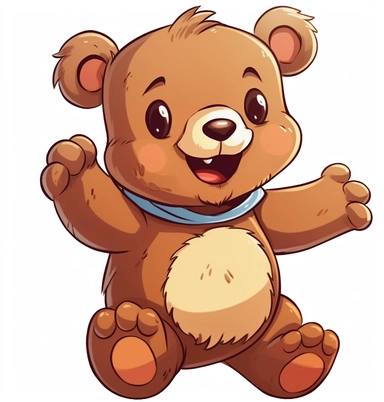 cartoon cute teddy bear clipart image, in the style of spirited movement, joyful and optimistic, cartoonish innocence, humorous, babycore, white and brown, cad (computer aided design)