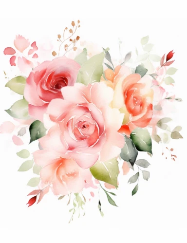 loose watercolor flower composition of roses watercolor clipart on white background, Etsy listing cover, flower arrangement, floral composition,