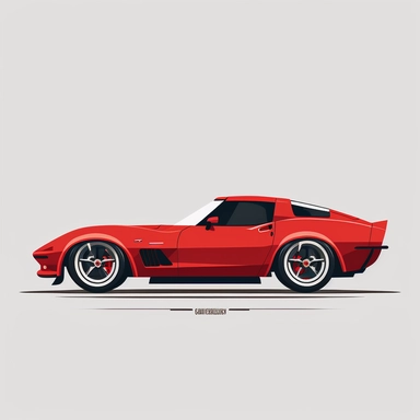 minimalist clipart of a red corvette , flat design, digital art, white background