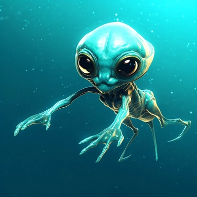 Clipart, An alien creature floating in a zero-gravity environment., hyperrealistic, hyper high definition