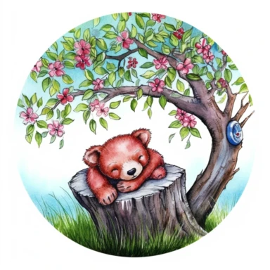 a watercolor graphic of a small pot belly piglet wearing a red knitted sweater laying down under a Weeping Willow tree ,Teal Pink Purple Red Neon Green wildflowers surrounded by floral elements and splashes of watercolor in the background clipart ON A WHITE BACKGROUND