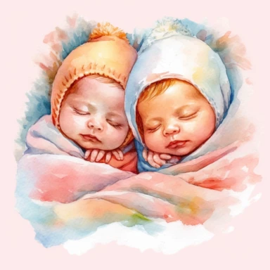 Watercolor cute new born twin baby on a cute blanket, clipart, singel clipart, High resolution, 8k