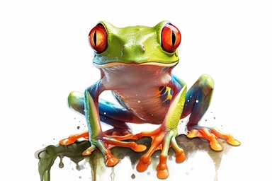 Watercolor, Red-Eyed Tree Frog Amphibian, clipart, hd, on a white background, spaced out