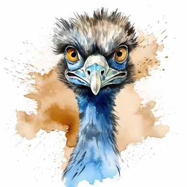 Emu, water color style, clipart, white background