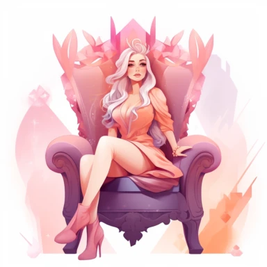 boss lady clipart fashion illustration sitting in a throne pastel pink purple orange gradient glam outfit