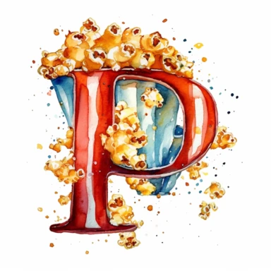 Clipart, Watercolor letter p with popcorn