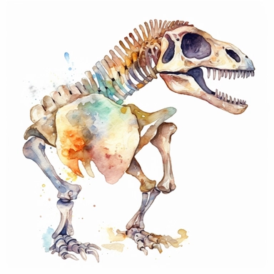 Watercolor dinosaur bones clipart, white isolated background, space out, hd