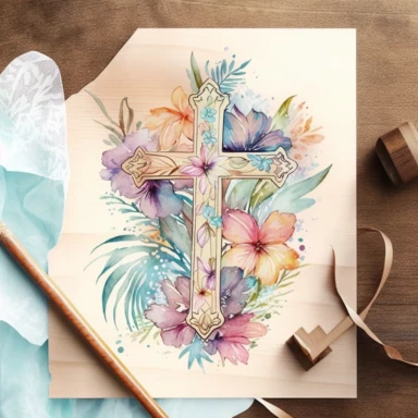 Cross Clipart, Watercolor Christian light wooden cross, Baptism Cross, Wedding Invitations, Holy Spirit, Religious Illustration