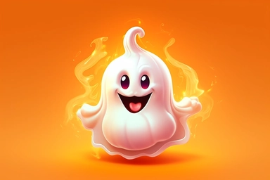 Cute ghost. Happy halloween ghosts characters, spooky expression creature. Funny scary magic demon with pumpkin, mystery creative nowaday vector clipart, realistic, full frame, very detailed